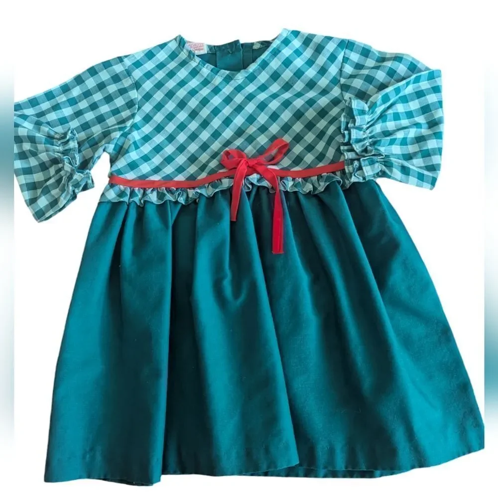 Carol Evans girls‎ green checkered vintage dress Penney's size 4